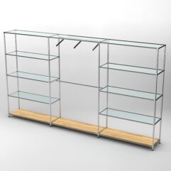 Торговая система ХРОМ 3630мм с прозрачными полками и поручнями №9, Дуб Золотистый