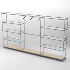 Торговая система ХРОМ 3630мм с прозрачными полками и поручнями №9, Дуб Сонома