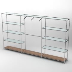 Торговая система ХРОМ 3630мм с прозрачными полками и поручнями №9, Орех