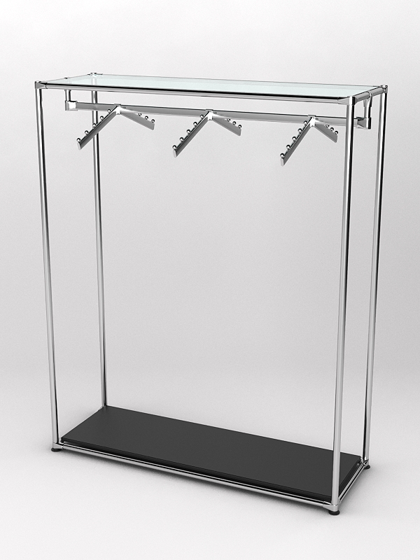 Торговый стенд ХРОМ TD-12 №1-1 с полкой стекло 6мм (прозрачное), Черный