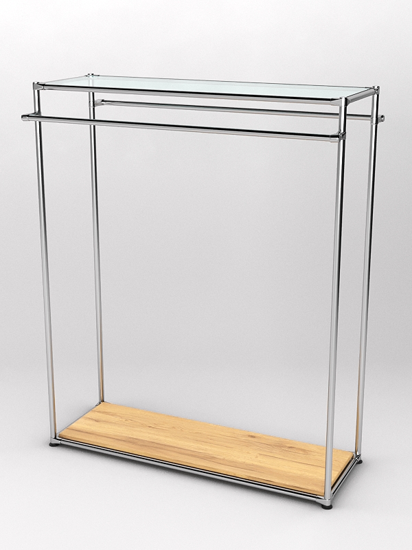 Торговый стенд ХРОМ TD-38 №1-1 с полкой стекло 6мм прозрачное, Дуб Золотистый