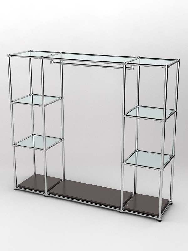 Торговый стенд ХРОМ TD-44 №1-1 с прозрачными полками стекло 6мм, Дуб Венге