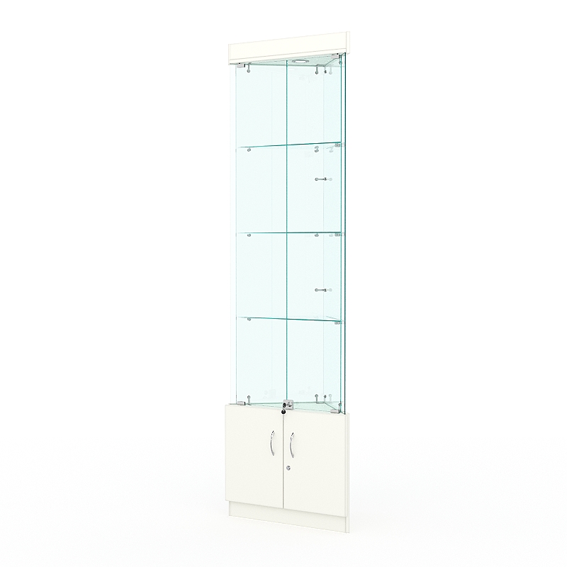 Витрина стеклянная ИСТРА угловая №1-У трехгранная (с дверками, бока - стекло), Белый