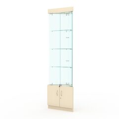 Витрина стеклянная ИСТРА угловая №1-У трехгранная (с дверками, бока - стекло), Крем Вайс