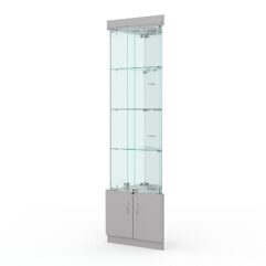 Витрина стеклянная ИСТРА угловая №3-У трехгранная (с дверками, бока - зеркало), Серый