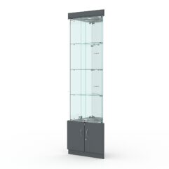 Витрина стеклянная ИСТРА угловая №3-У трехгранная (с дверками, бока - зеркало), Темно-Серый