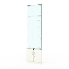 Витрина стеклянная ИСТРА угловая №5-У трехгранная (с дверками, бока - стекло), Белый