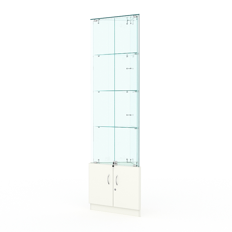 Витрина стеклянная ИСТРА угловая №5-У трехгранная (с дверками, бока - стекло), Белый