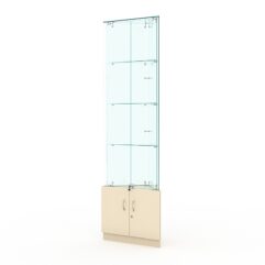 Витрина стеклянная ИСТРА угловая №5-У трехгранная (с дверками, бока - стекло), Крем Вайс