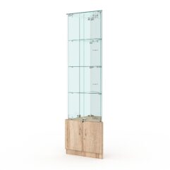 Витрина стеклянная ИСТРА угловая №7-У трехгранная (с дверками, бока - зеркало), Дуб Сонома