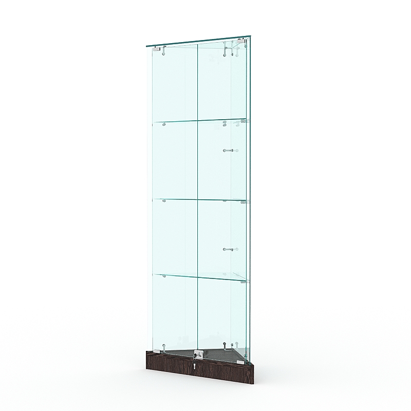 Витрина стеклянная ИСТРА угловая №1ХП-У трехгранная (с дверками, бока - стекло), Дуб Венге