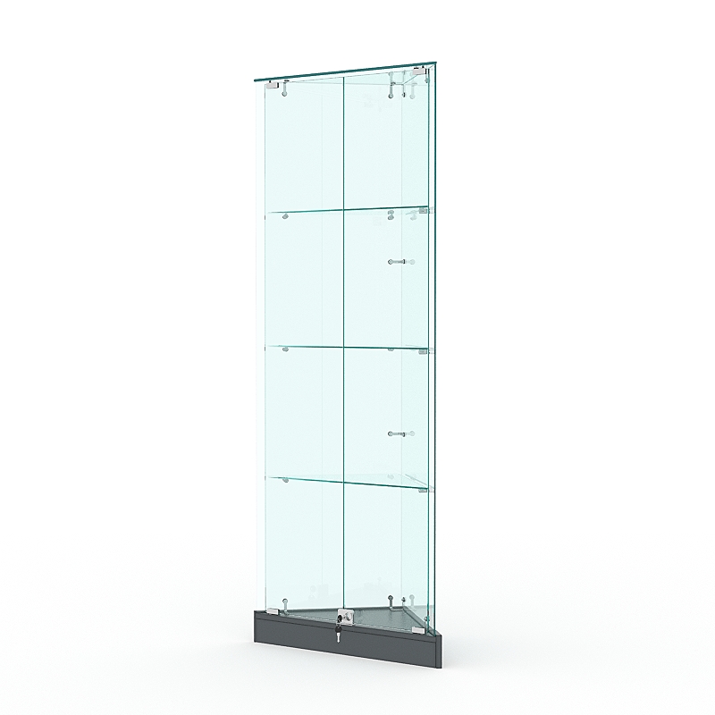 Витрина стеклянная ИСТРА угловая №1ХП-У трехгранная (с дверками, бока - стекло), Темно-Серый