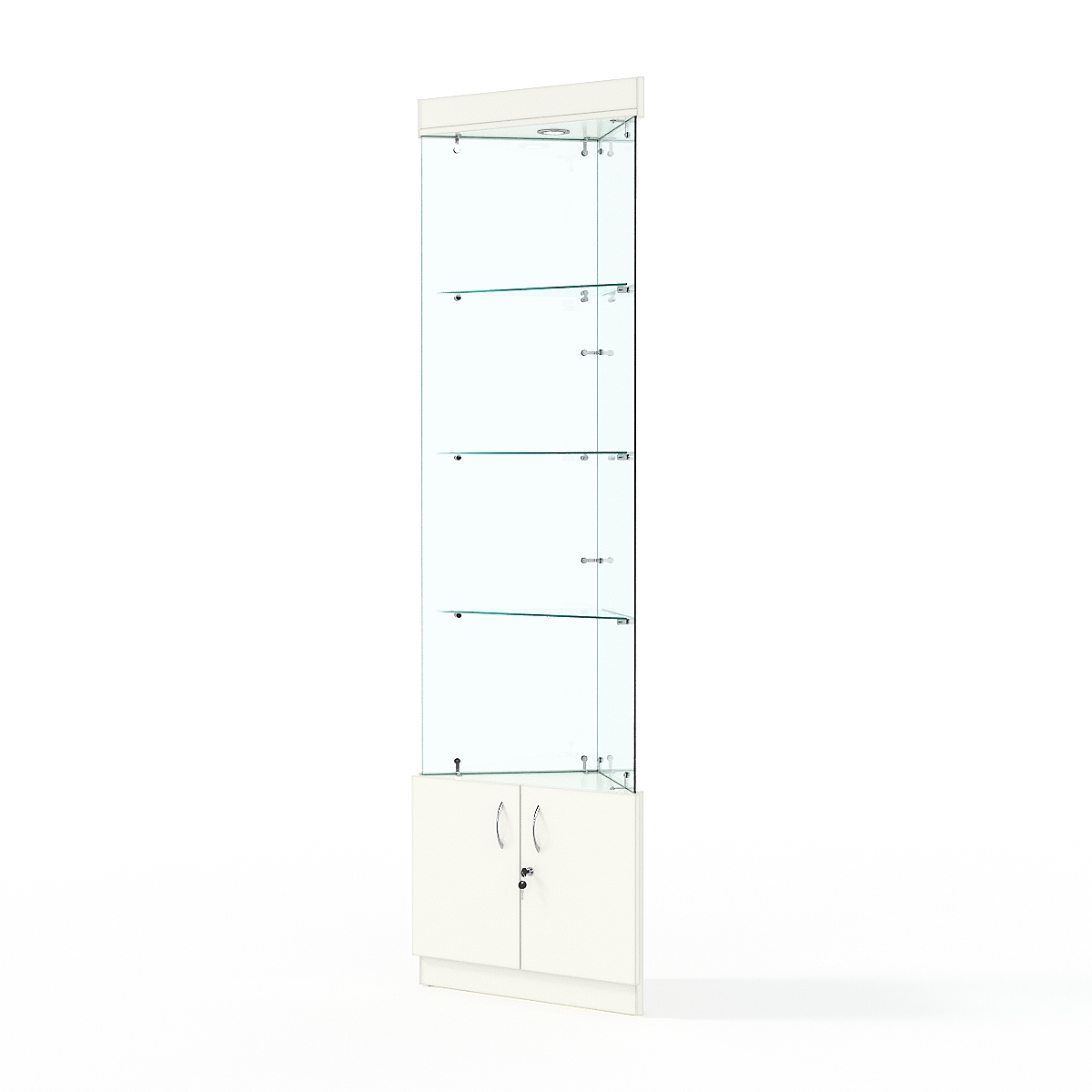 Витрина стеклянная ИСТРА угловая №101-У трехгранная (без дверок, бока - стекло), Белый