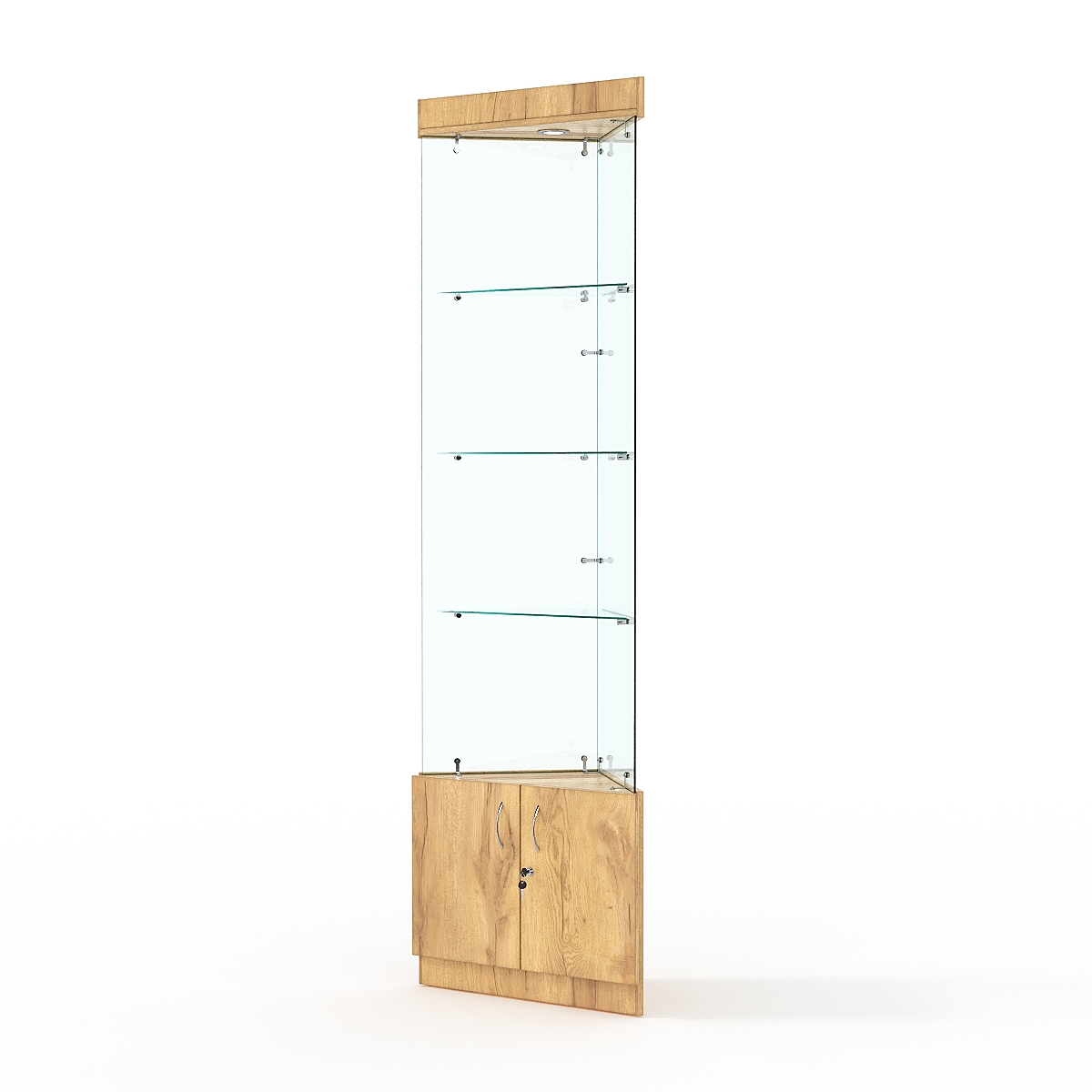 Витрина стеклянная ИСТРА угловая №101-У трехгранная (без дверок, бока - стекло), Дуб Золотистый