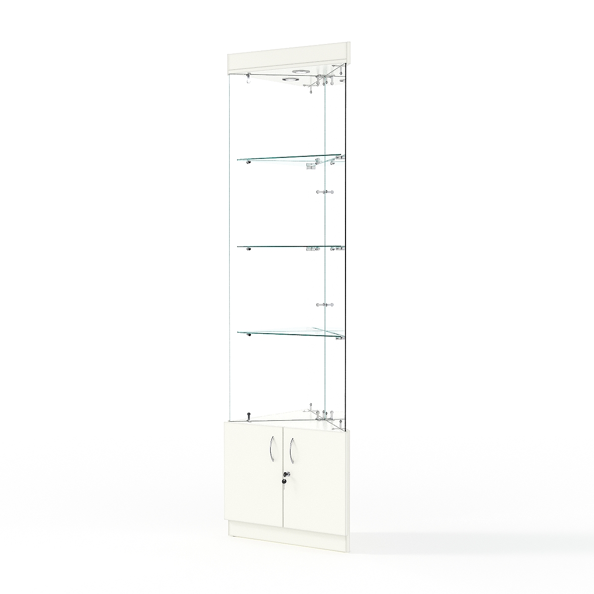 Витрина стеклянная ИСТРА угловая №103-У трехгранная (без дверок, бока - зеркало), Белый