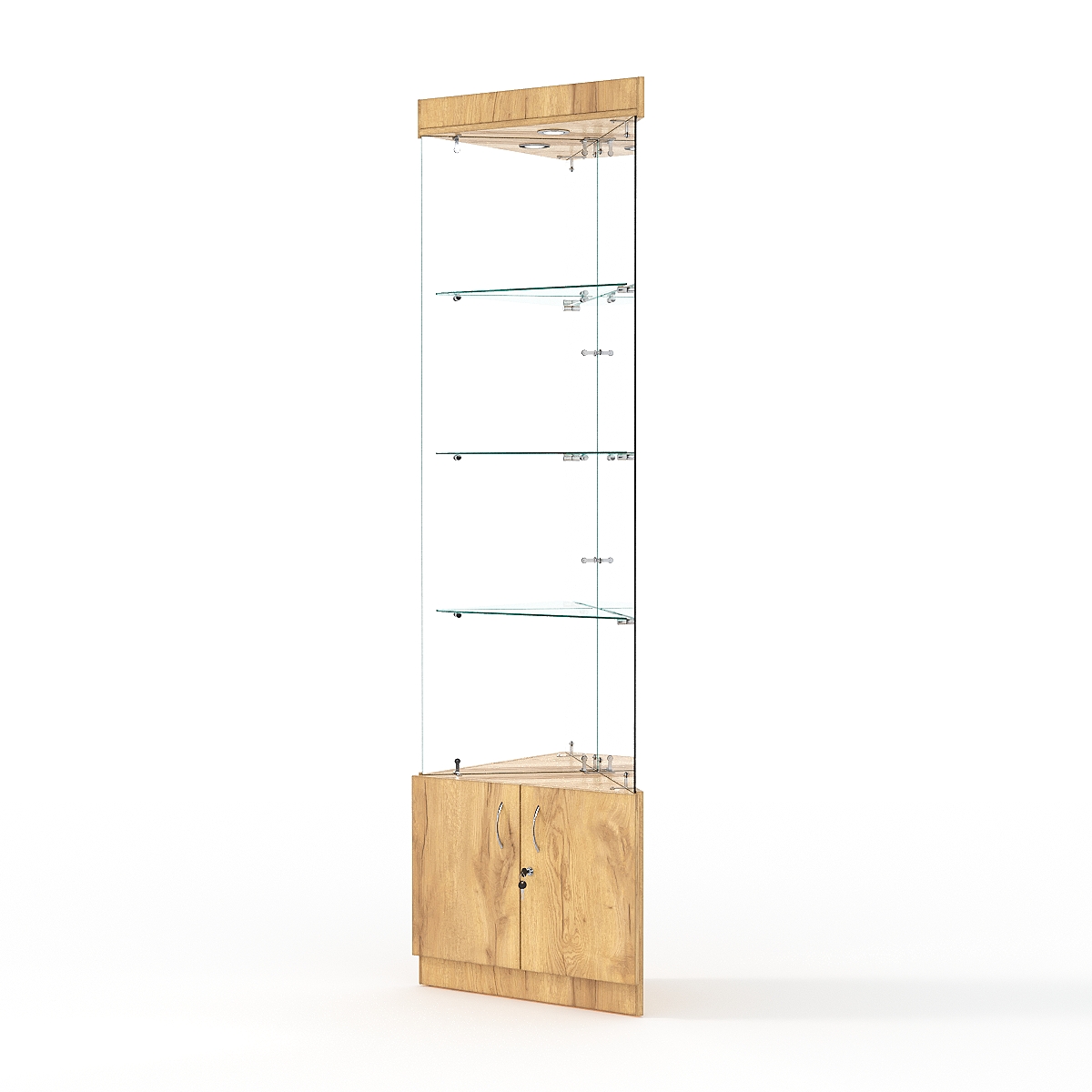 Витрина стеклянная ИСТРА угловая №103-У трехгранная (без дверок, бока - зеркало), Дуб Золотистый