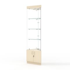 Витрина стеклянная ИСТРА угловая №103-У трехгранная (без дверок, бока - зеркало), Крем Вайс