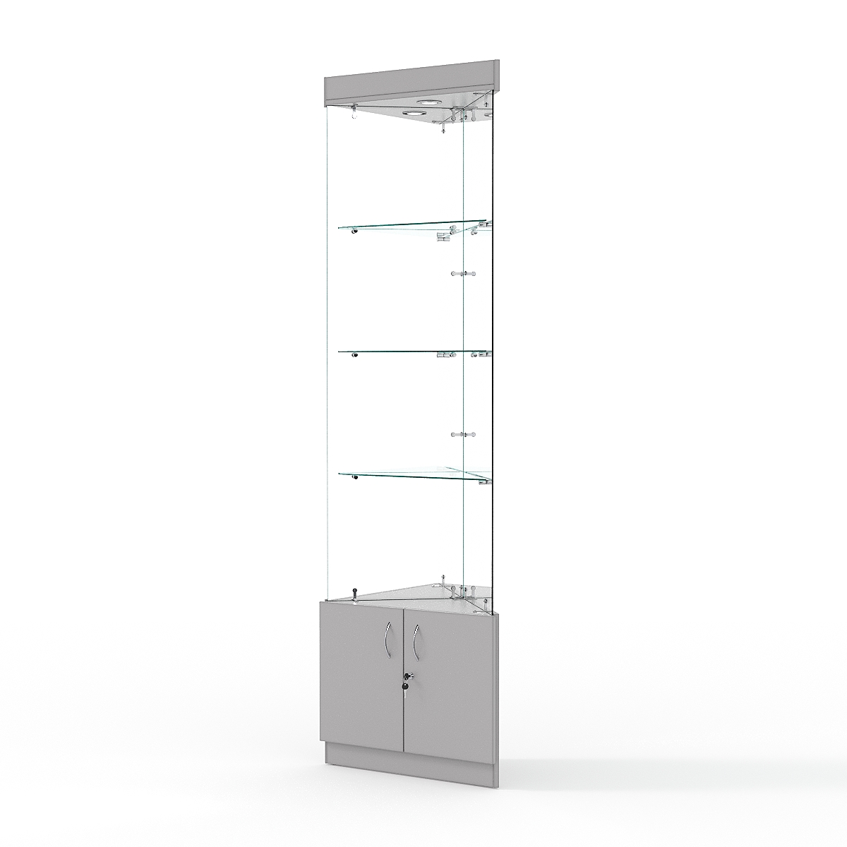 Витрина стеклянная ИСТРА угловая №103-У трехгранная (без дверок, бока - зеркало), Серый