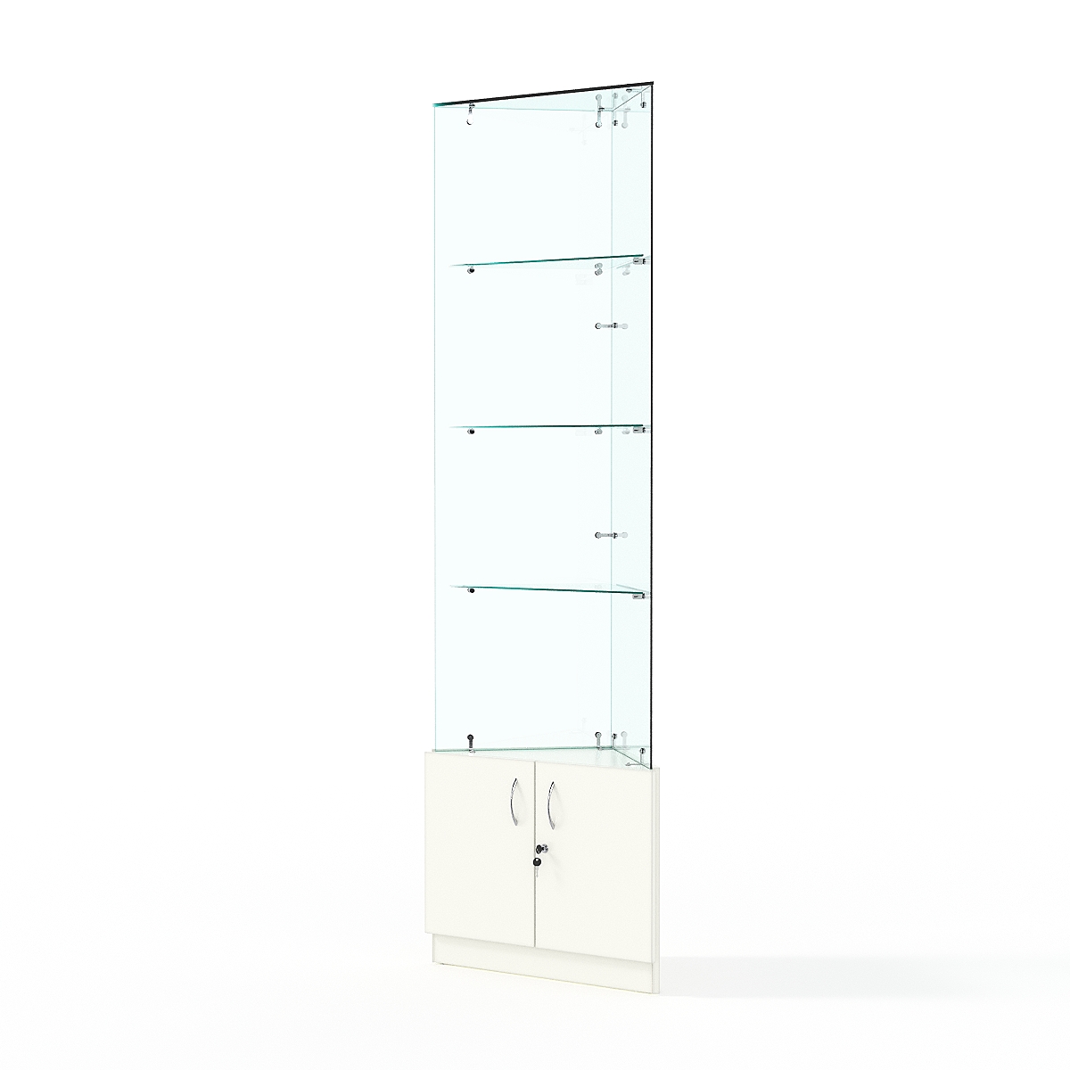 Витрина стеклянная ИСТРА угловая №105-У трехгранная (без дверок, бока - стекло), Белый