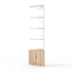 Витрина стеклянная ИСТРА угловая №107-У трехгранная (без дверок, бока - зеркало), Дуб Сонома