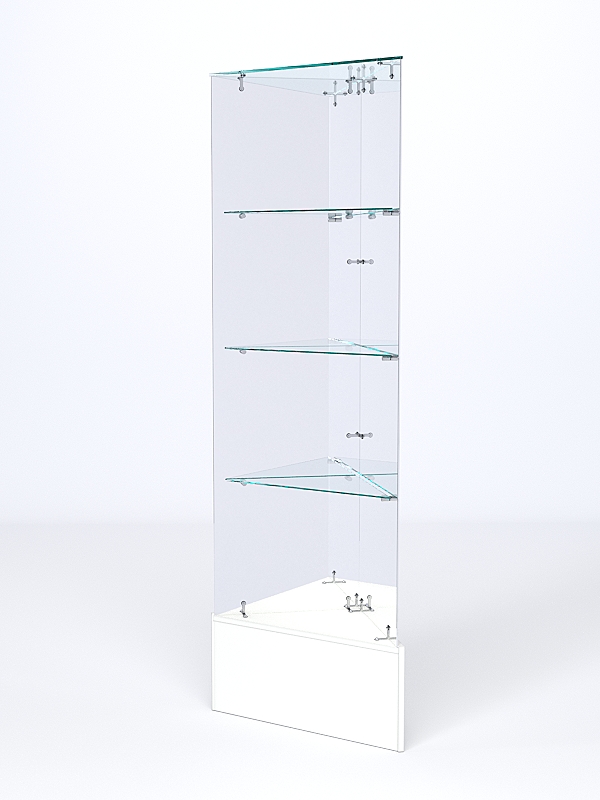 Витрина стеклянная ИСТРА угловая №111-У трехгранная (без дверок, бока - зеркало), Белый