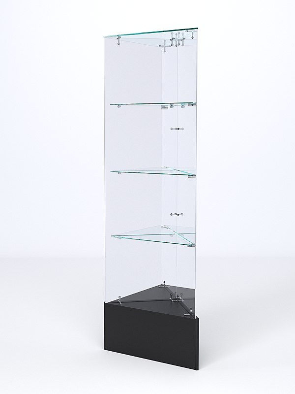 Витрина стеклянная ИСТРА угловая №111-У трехгранная (без дверок, бока - зеркало), Черный