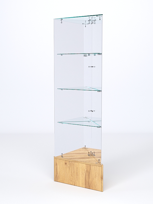 Витрина стеклянная ИСТРА угловая №111-У трехгранная (без дверок, бока - зеркало), Дуб Золотистый