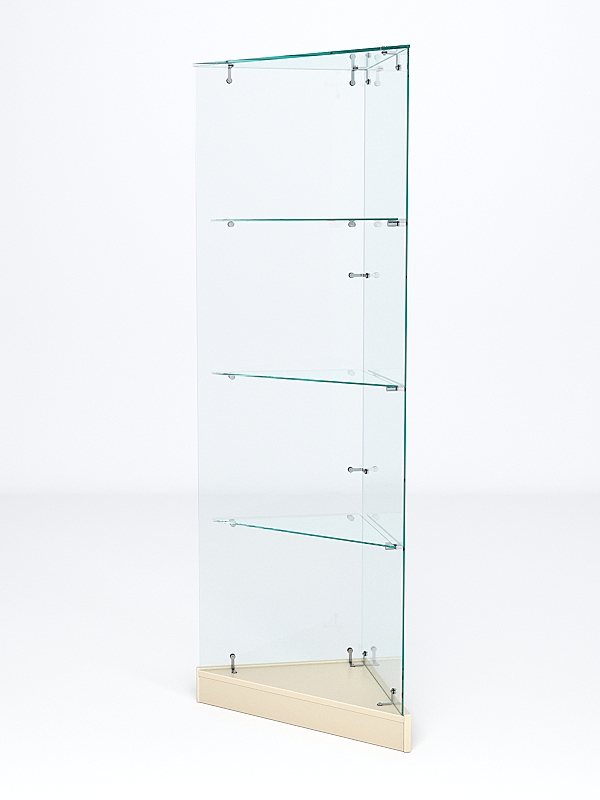 Витрина стеклянная ИСТРА угловая №2ХП-У трехгранная (без дверок, бока - стекло), Крем Вайс