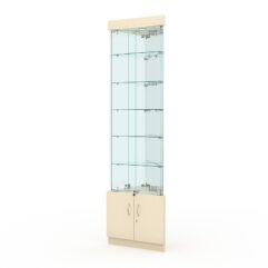 Витрина стеклянная ИСТРА угловая №503-У трехгранная (с дверками, бока - зеркало), Крем Вайс