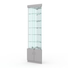 Витрина стеклянная ИСТРА угловая №503-У трехгранная (с дверками, бока - зеркало), Серый