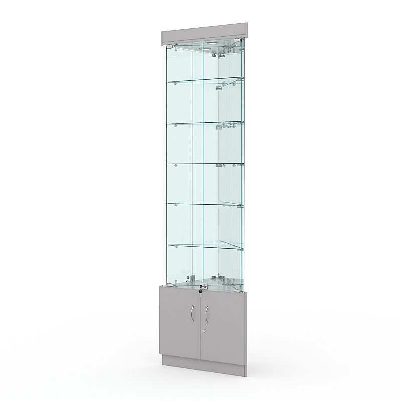 Витрина стеклянная ИСТРА угловая №503-У трехгранная (с дверками, бока - зеркало), Серый