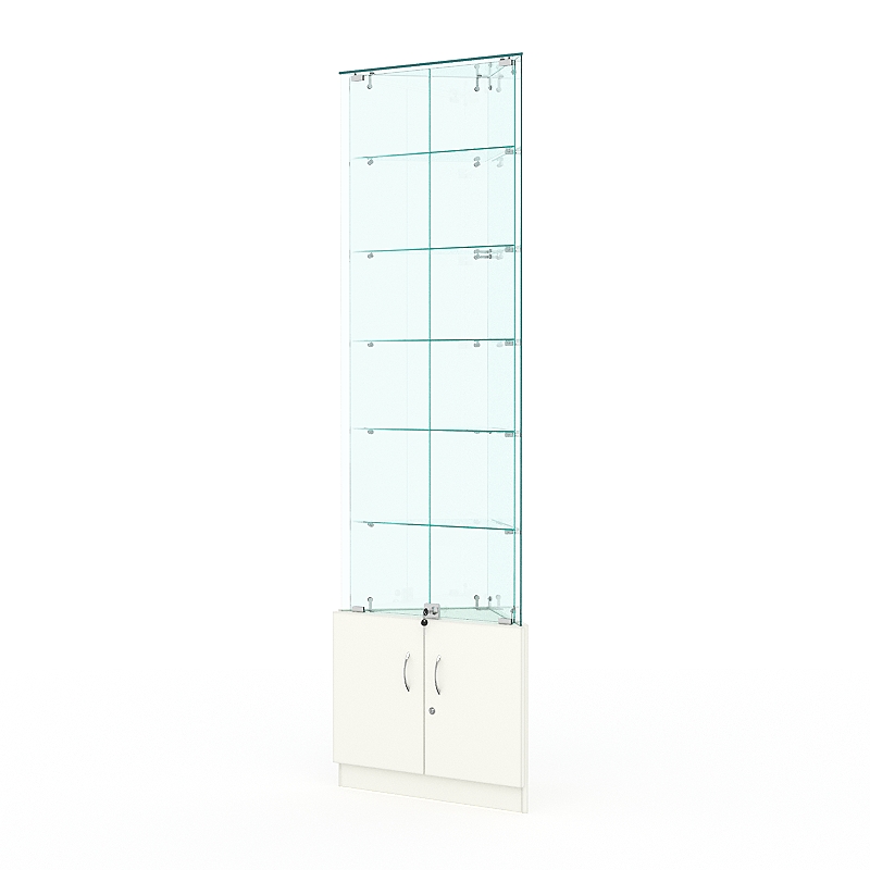 Витрина стеклянная ИСТРА угловая №505-У трехгранная (с дверками, бока - стекло), Белый