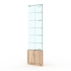 Витрина стеклянная ИСТРА угловая №505-У трехгранная (с дверками, бока - стекло), Дуб Сонома