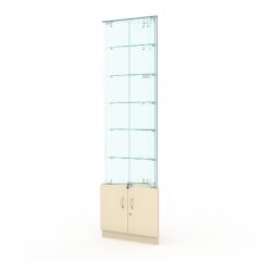 Витрина стеклянная ИСТРА угловая №505-У трехгранная (с дверками, бока - стекло), Крем Вайс