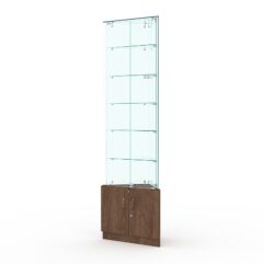 Витрина стеклянная ИСТРА угловая №505-У трехгранная (с дверками, бока - стекло), Орех