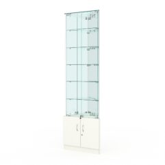 Витрина стеклянная ИСТРА угловая №507-У трехгранная (с дверками, бока - зеркало), Белый