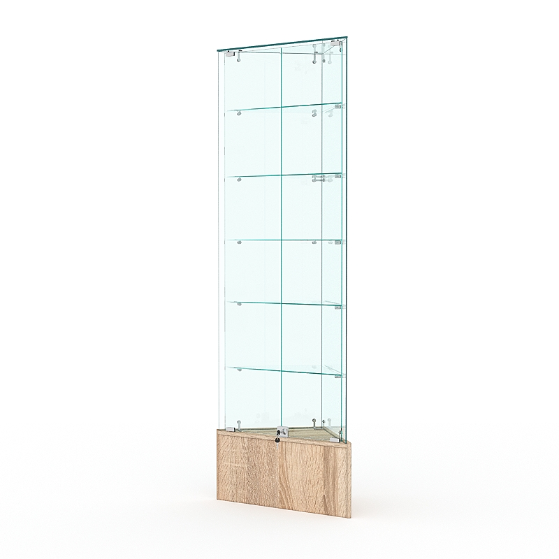 Витрина стеклянная ИСТРА угловая №510-У трехгранная (с дверками, бока - стекло), Дуб Сонома