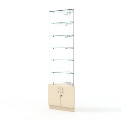 Витрина стеклянная ИСТРА угловая №607-У трехгранная (без дверок, бока - зеркало), Крем Вайс