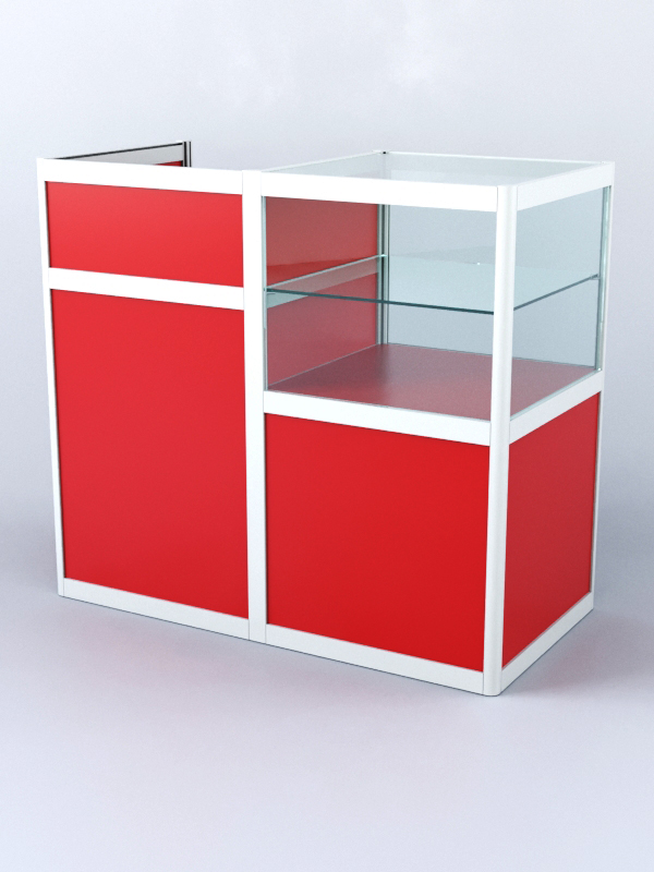 Прилавок под кассу из профиля №3 (без дверок), Красный + Белый