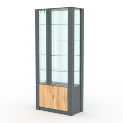 Витрина МОДЕРН №4 (с дверками, задняя стенка - стекло), Темно-серый и Дуб Золотистый