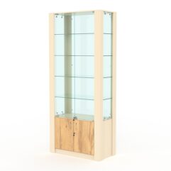 Витрина МОДЕРН №4 (с дверками, задняя стенка - стекло), Крем Вайс и Дуб Золотистый