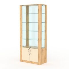 Витрина МОДЕРН №4 (с дверками, задняя стенка - стекло), Дуб Золотистый и Крем Вайс