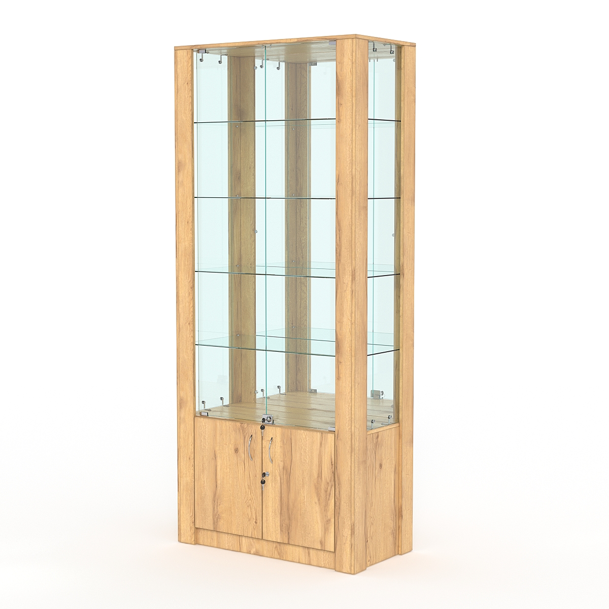 Витрина МОДЕРН №5 (с дверками, задняя стенка - зеркало), Дуб Золотистый