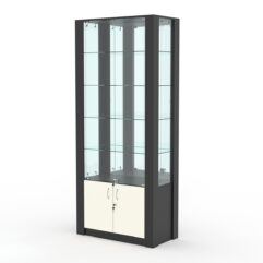 Витрина МОДЕРН №5 (с дверками, задняя стенка - зеркало), Черный и Белый