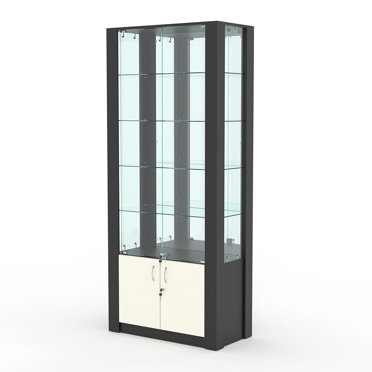 Витрина МОДЕРН №5 (с дверками, задняя стенка - зеркало), Черный и Белый