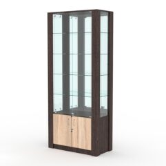 Витрина МОДЕРН №5 (с дверками, задняя стенка - зеркало), Дуб Венге и Дуб Сонома