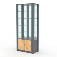 Витрина МОДЕРН №5 (с дверками, задняя стенка - зеркало), Темно-серый и Дуб Золотистый