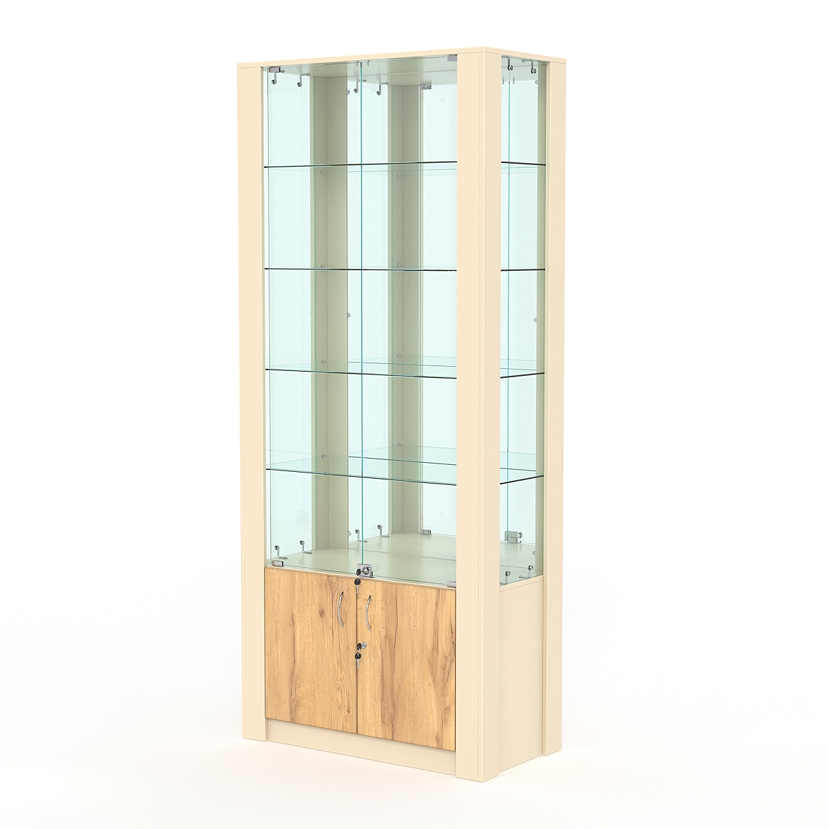 Витрина МОДЕРН №5 (с дверками, задняя стенка - зеркало), Крем Вайс и Дуб Золотистый
