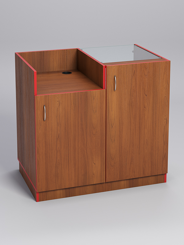 Прилавок под кассу ТОРГОВЫЙ №7 с дверкой, Орех, кромка красная