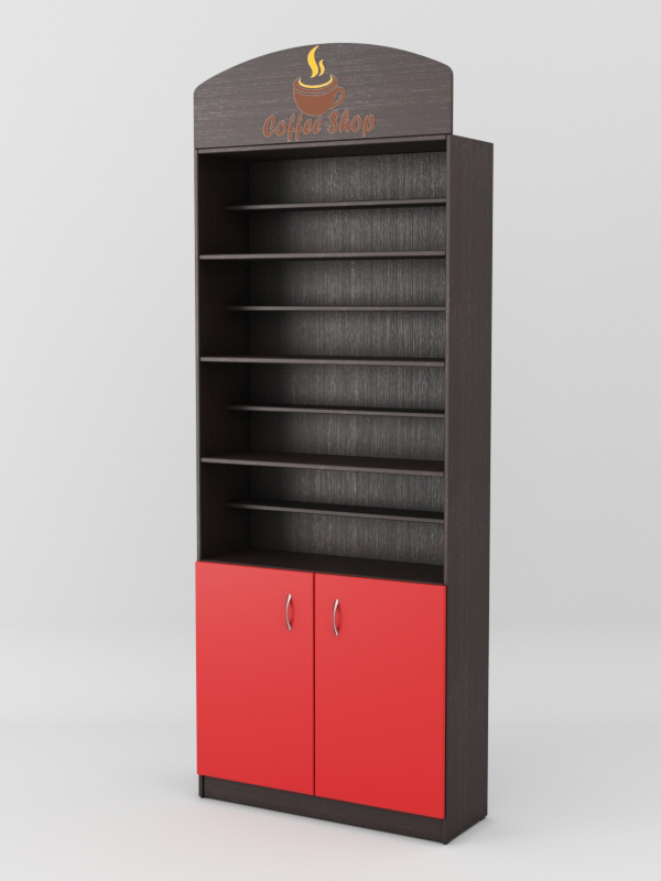 Стеллаж для чая и кофе №3 с фризом, Дуб Венге + Красный